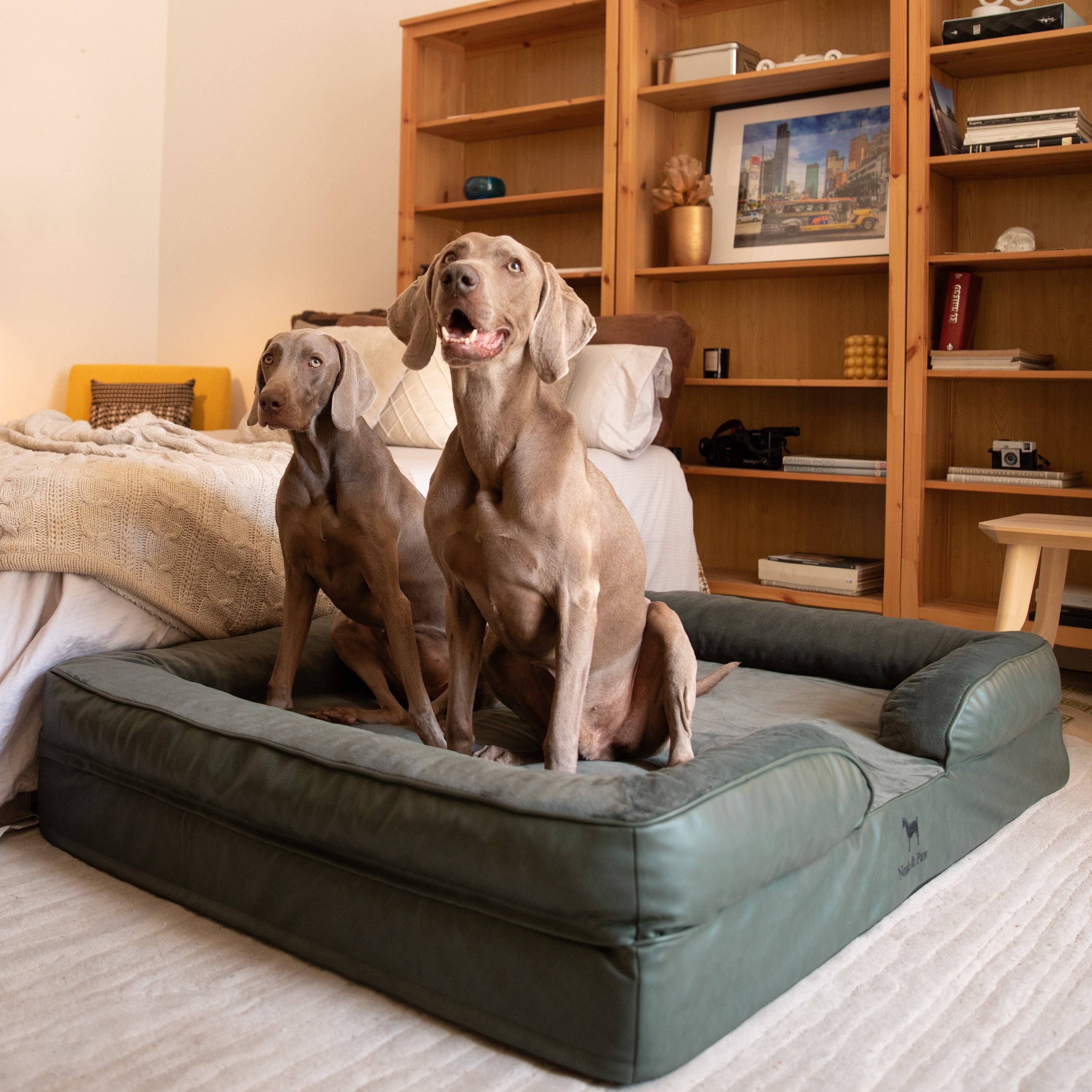 Faux Leather Orthopedic Pet Bed, Cooling Gel Foam, Sofa: Black / M [28*23*11]