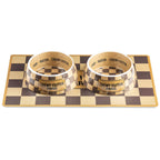 Tan Checker Chewy Vuiton Bowls & Placemat Set Dog Food Bowl: Small