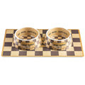 Tan Checker Chewy Vuiton Bowls & Placemat Set Dog Food Bowl: Large