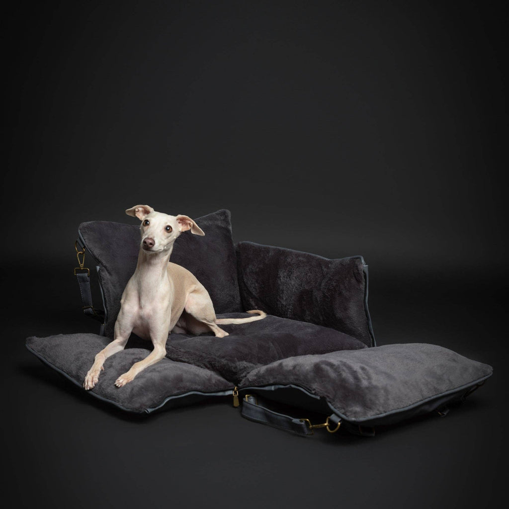 Dog Car Seat Carrier Orthopedic Foam, Black, Vegan Leather
