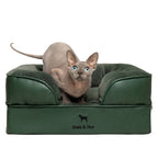 Faux Leather Orthopedic Pet Bed, Cooling Gel Foam, Sofa: Black / M [28*23*11]