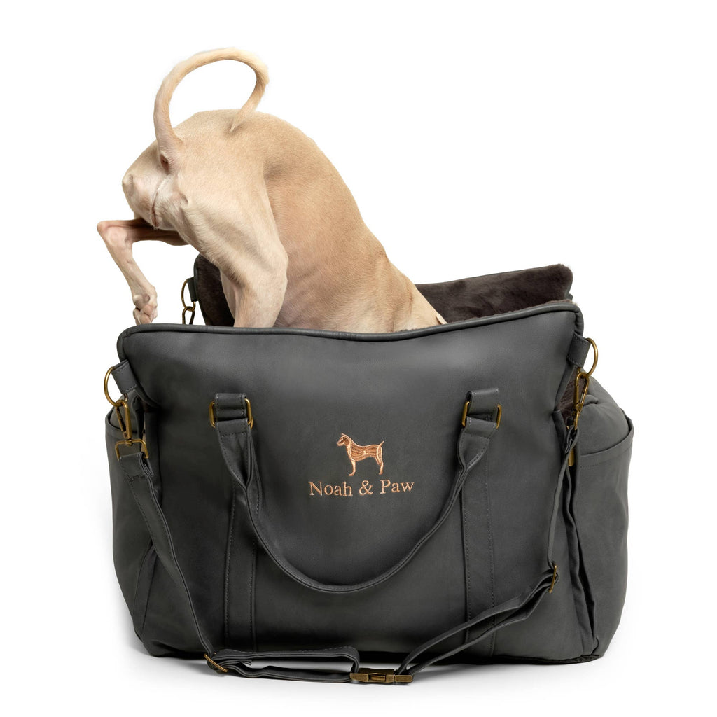 Dog Car Seat Carrier Orthopedic Foam, Black, Vegan Leather