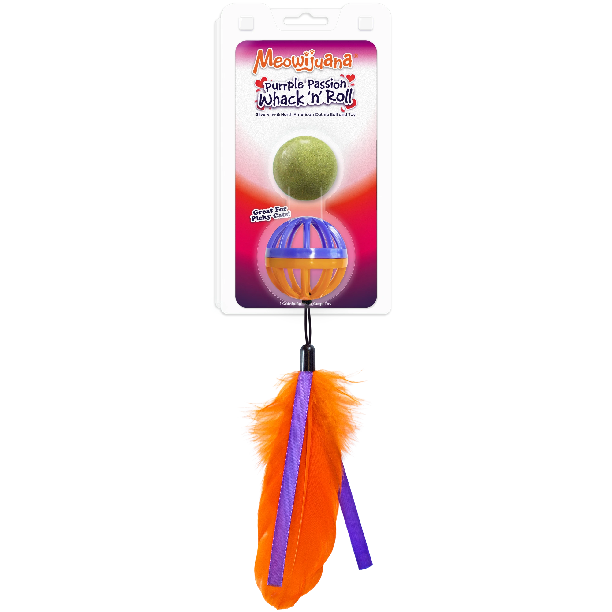 Meowijuana® Whack n Roll Purrple Passion Catnip Ball /w Cage