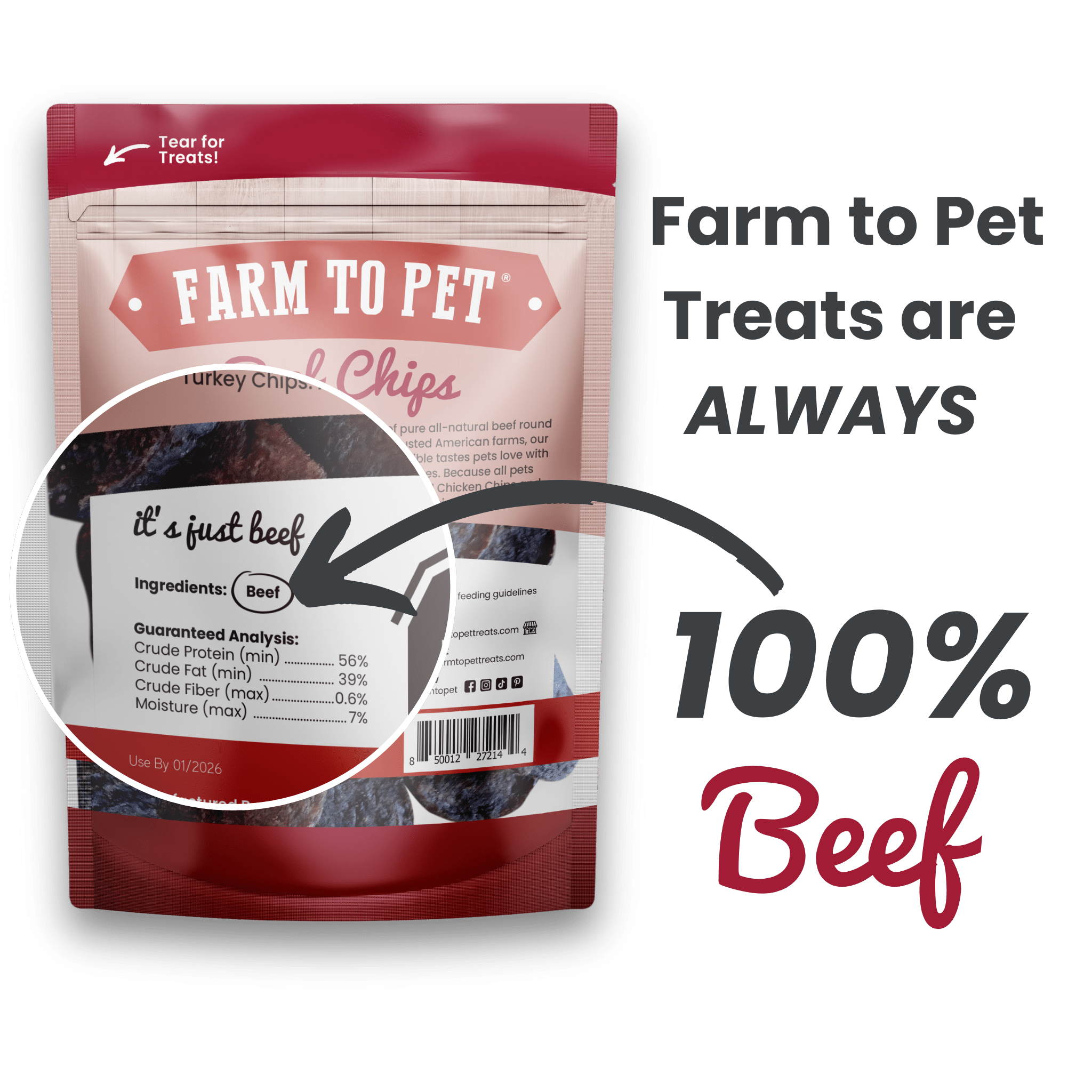 Beef Chips Dog Treats: Standard 4oz