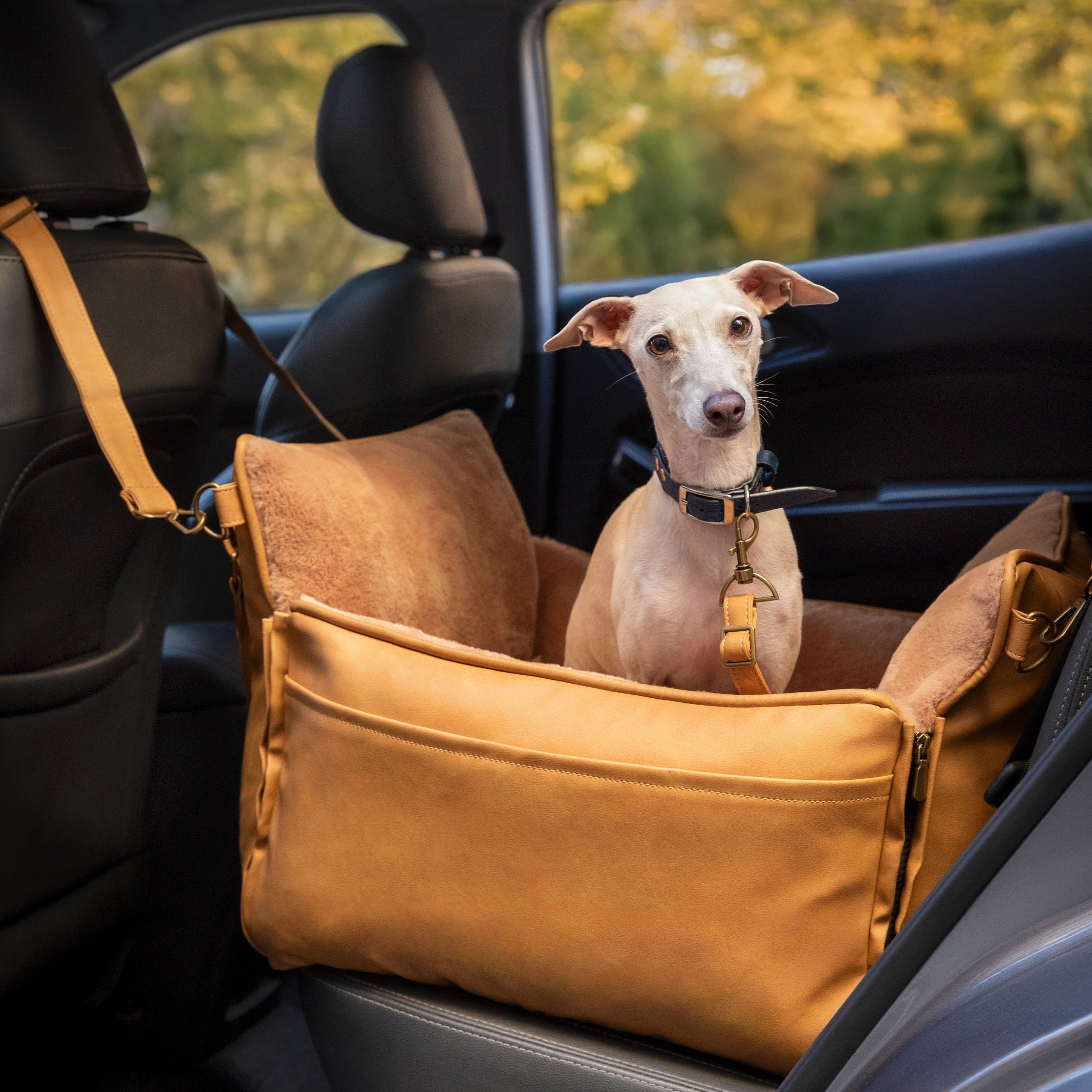 Noah & Paw Orthopedic Car Seat Carrier | Camel Vegan Leather