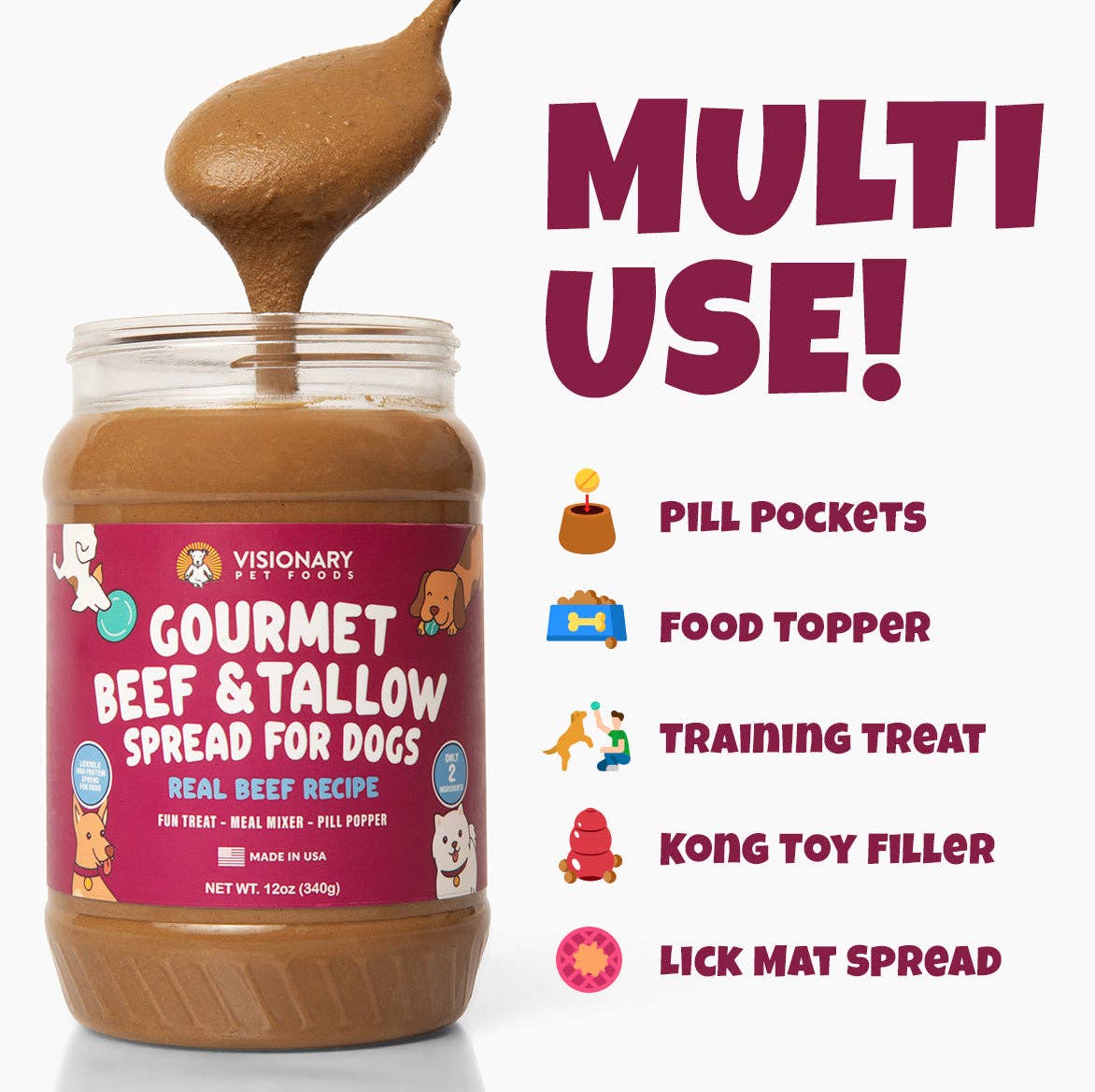 Beef & Beef Tallow Dog Meat Spread – High-Protein, Low-Carb Keto Treat | 12oz Jar