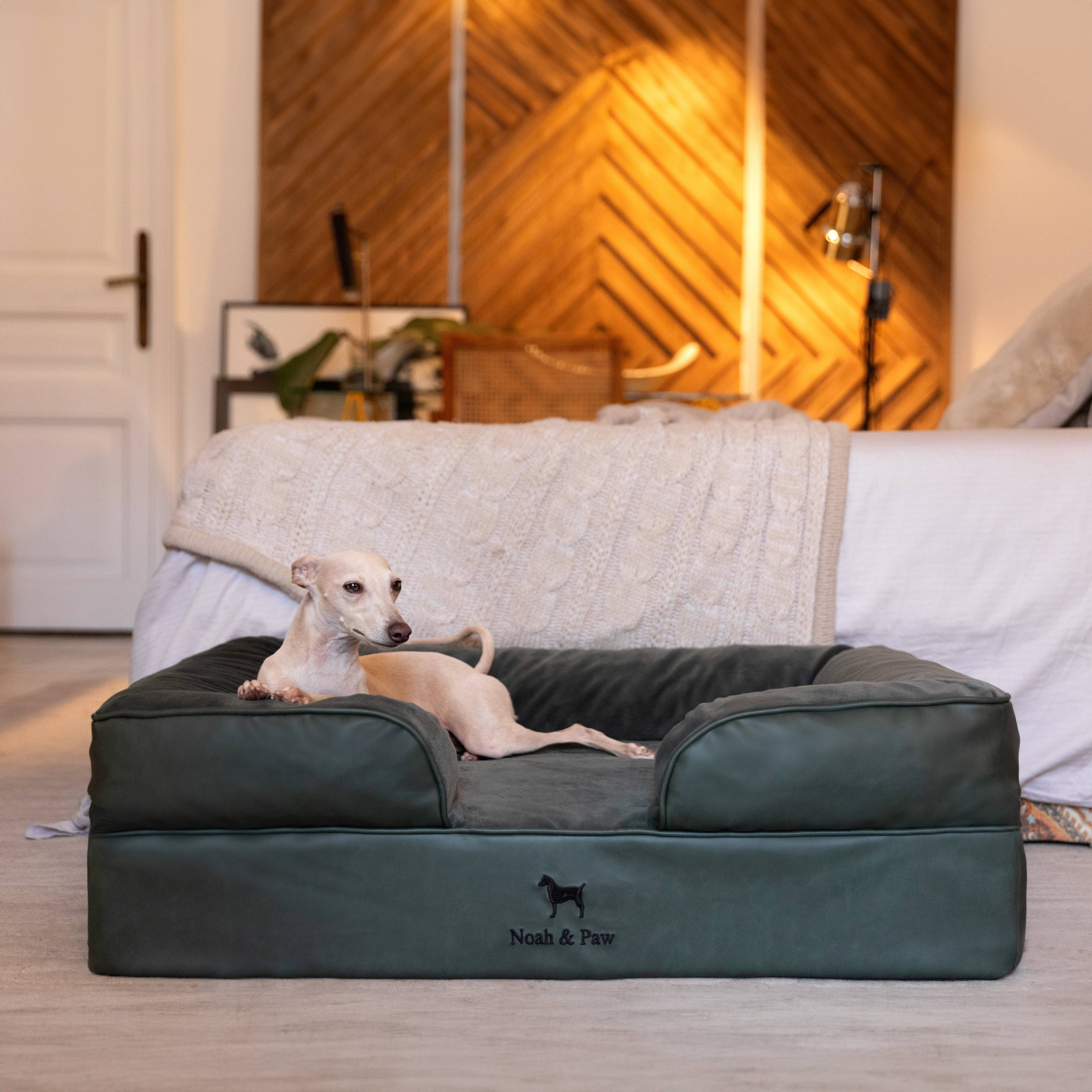 Faux Leather Orthopedic Pet Bed, Cooling Gel Foam, Sofa: Black / M [28*23*11]