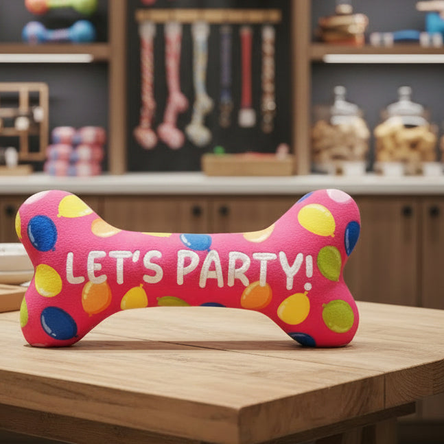 Party Time Bone Dog Toy | Large | Pink