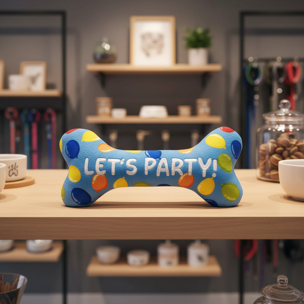 Party Time Bone Dog Toy | Small | Blue