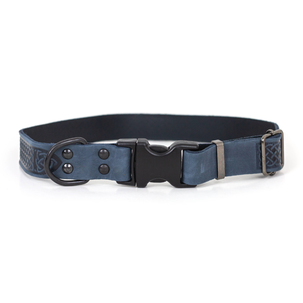 Celtic Style Leather Dog Collar | Navy | XL