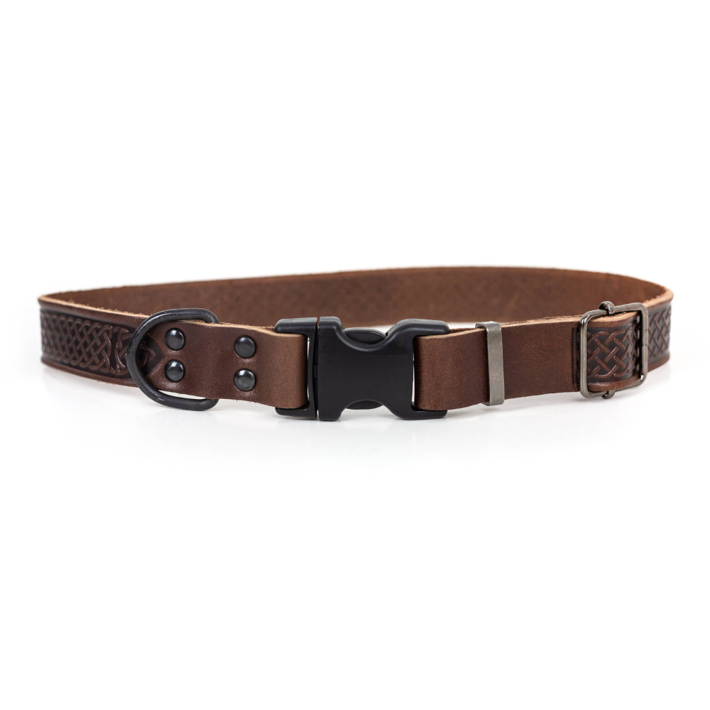 Celtic Style Leather Dog Collar | Chocolate | Medium