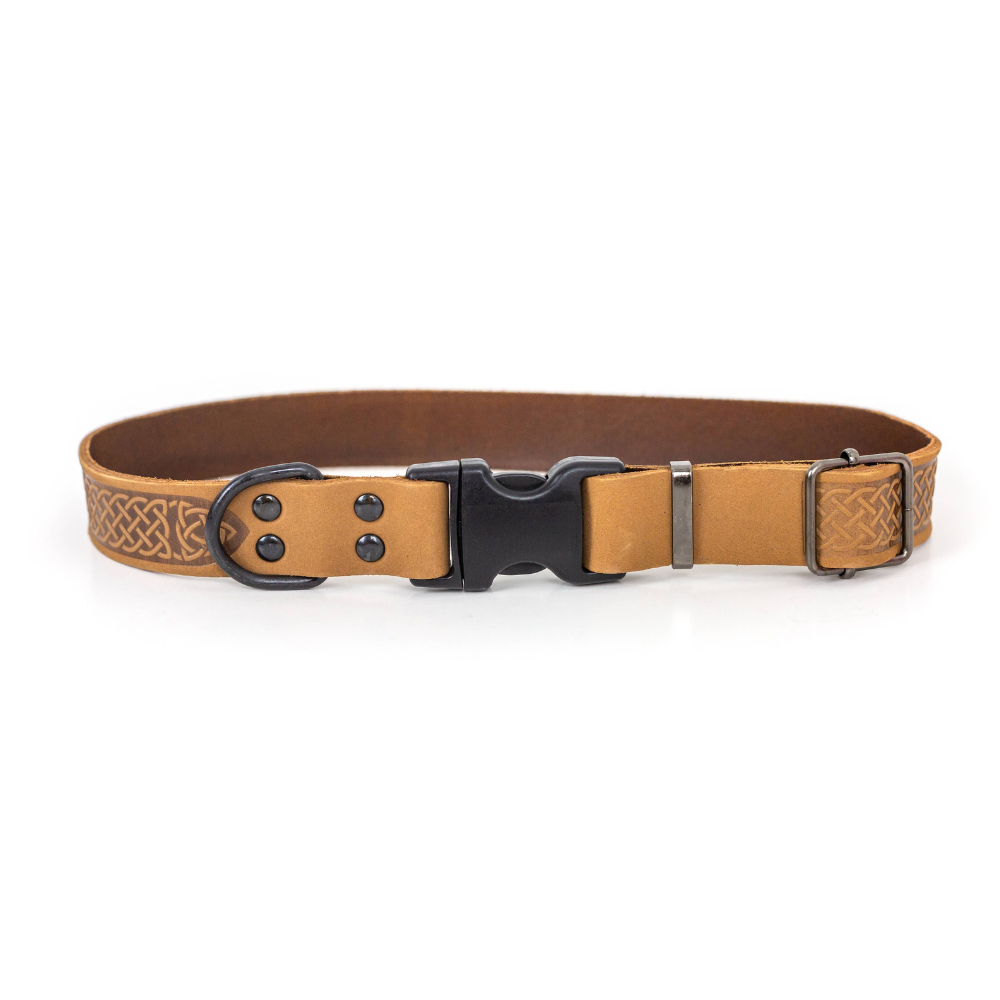 Celtic Style Leather Dog Collar | Tan | XS