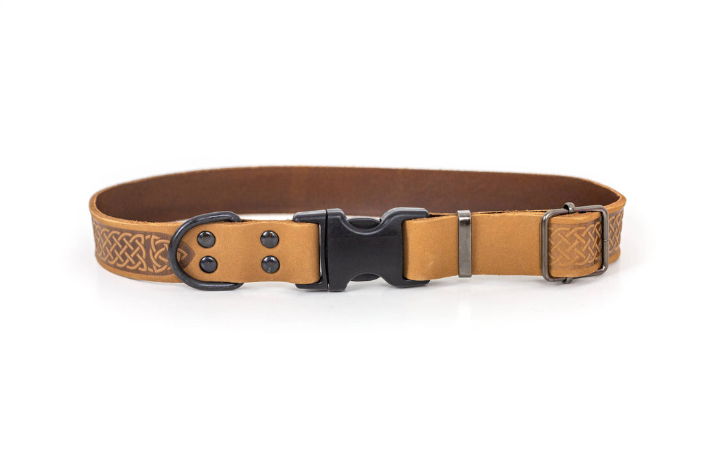 Celtic Style Leather Dog Collar | Coral | XL