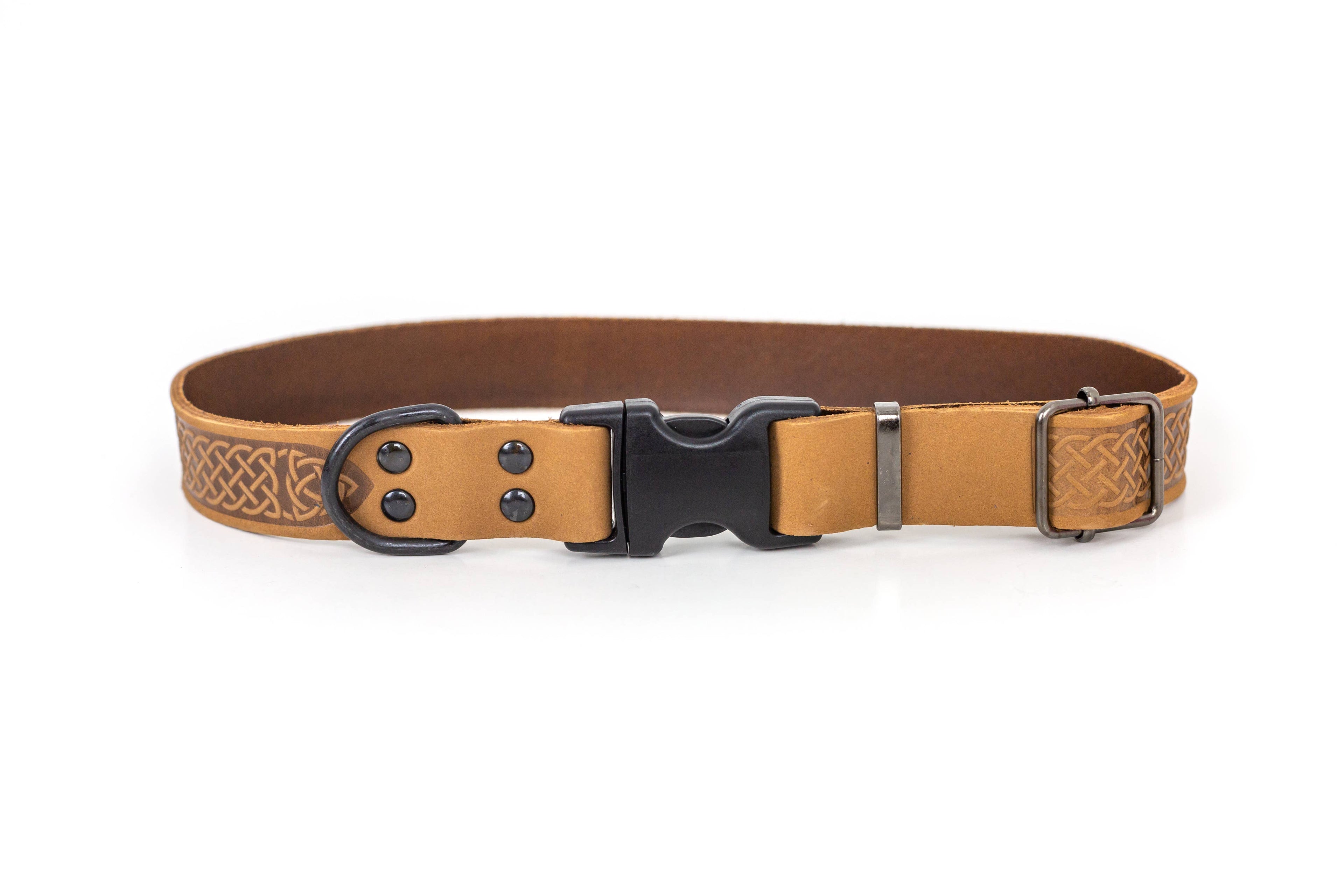 Celtic Style Leather Dog Collar | Coral | XL