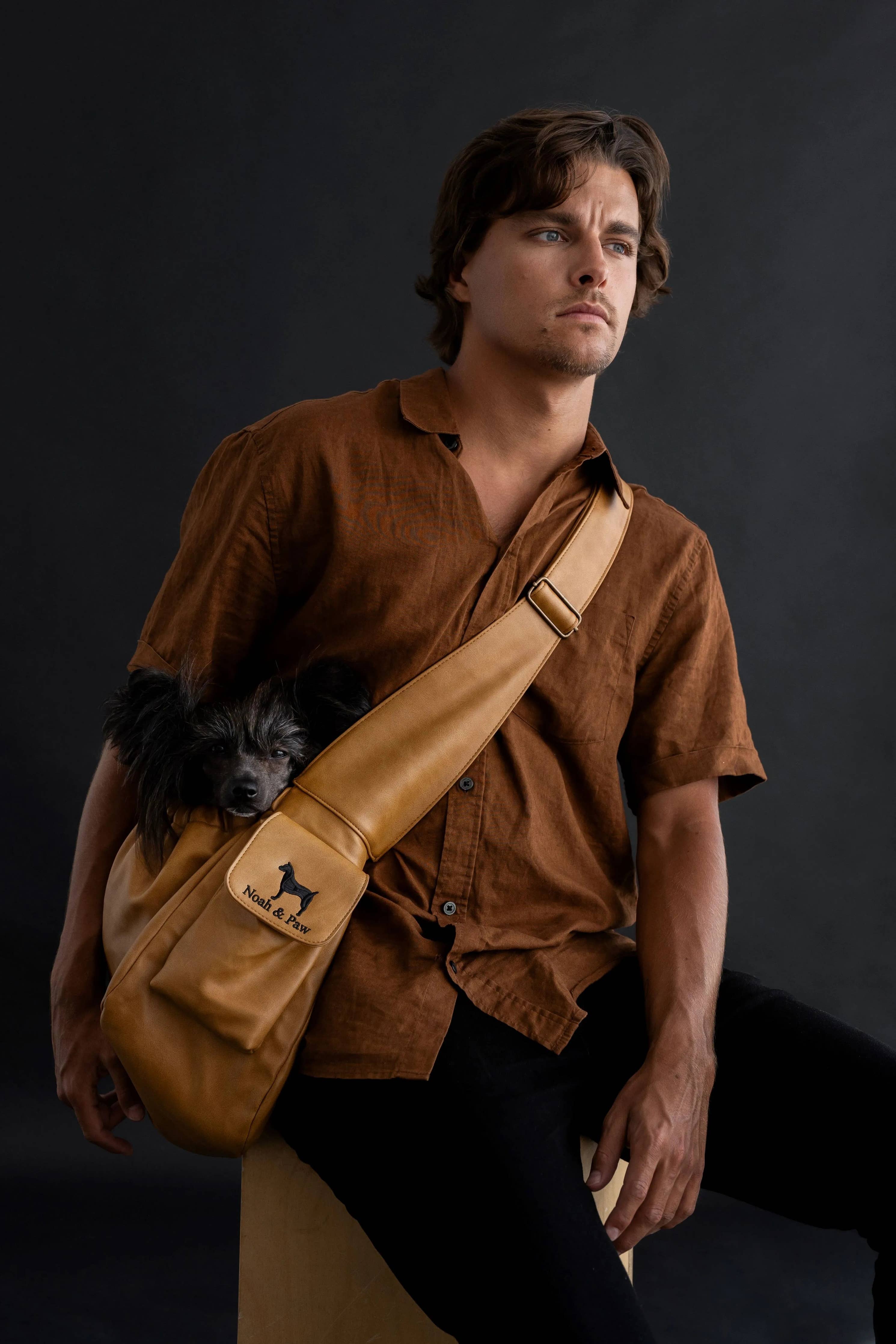 Noah & Paw Vegan Leather Sling Carrier | Camel