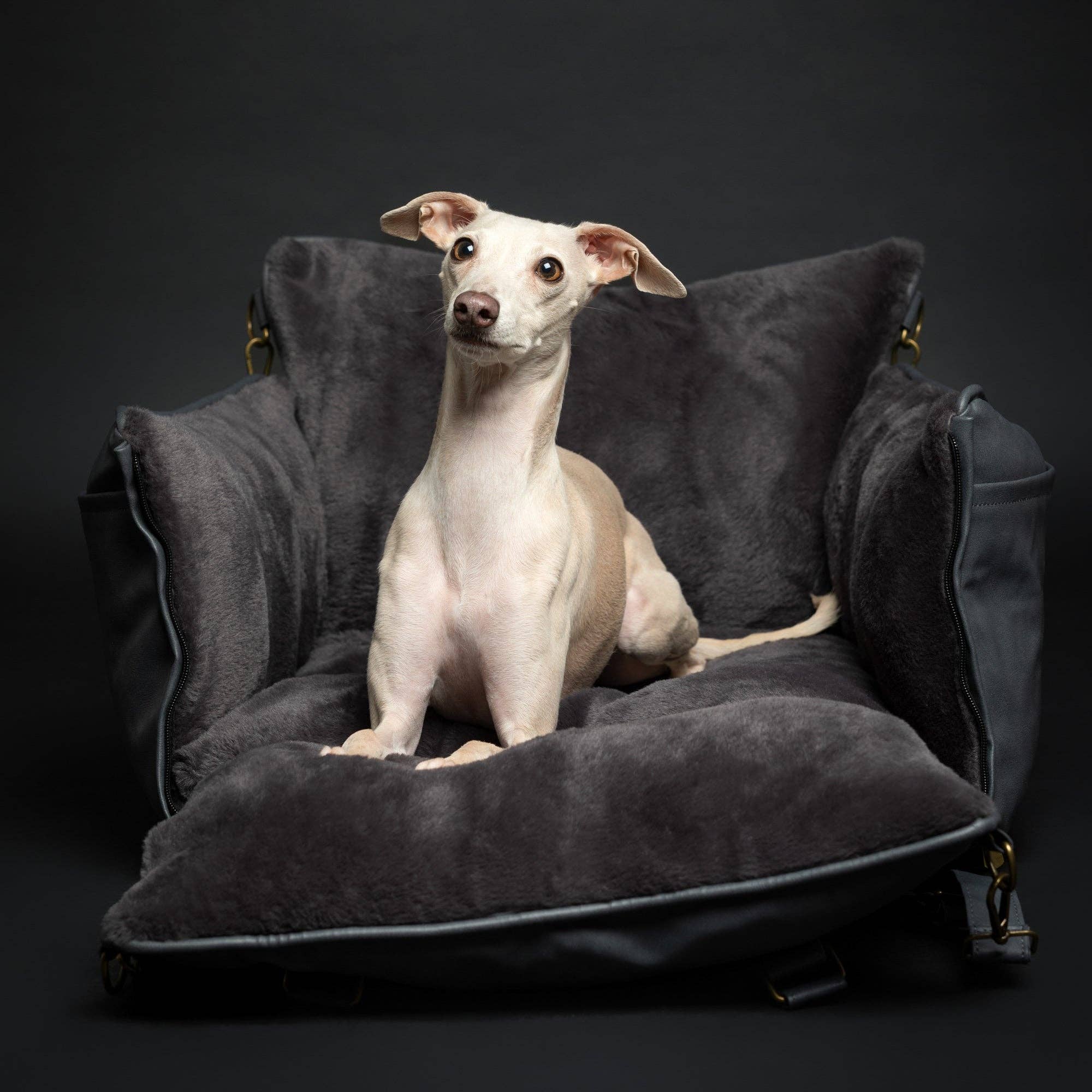 Dog Car Seat Carrier Orthopedic Foam, Black, Vegan Leather