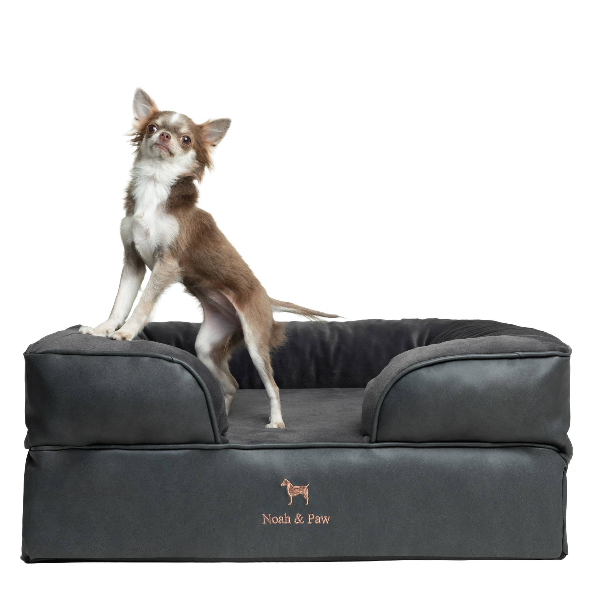 Faux Leather Orthopedic Pet Bed, Cooling Gel Foam, Sofa: Black / M [28*23*11]